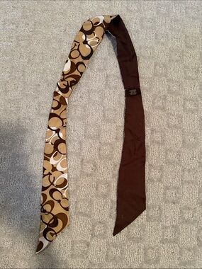 Coach Slim Silk Tie with Signature Coach 'C' Pattern in Brown and Beige